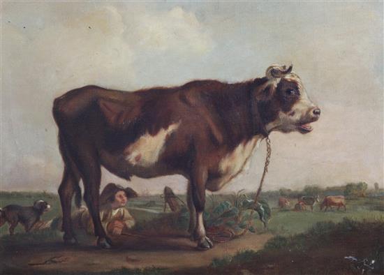 After Balthasar-Paul Ommeganck (1755-1826) A bull in a landscape, (Dulwich Picture Gallery) 13.5 x 18in.
